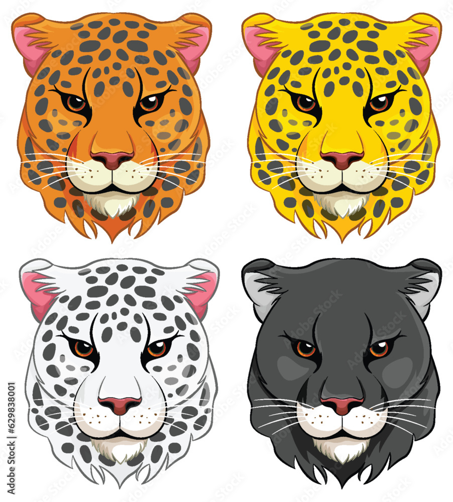 Set of Colorful Tiger Heads