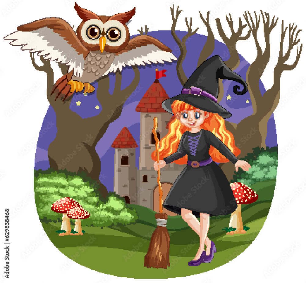 Witch Holding Bloom in Dark Forest