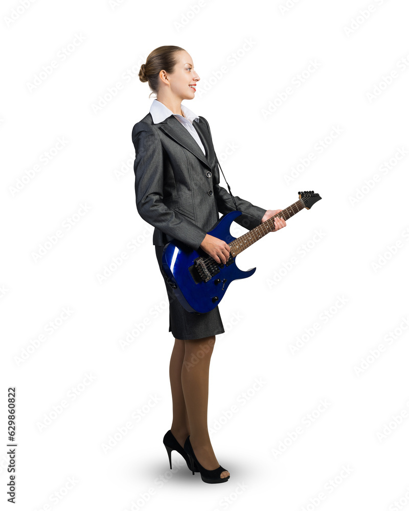 Business woman with electric guitar