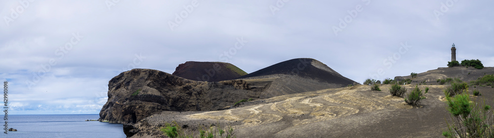 Destroyed lighthouse at Capelinhos Volcano on Faial Island, Azores, Portugal.