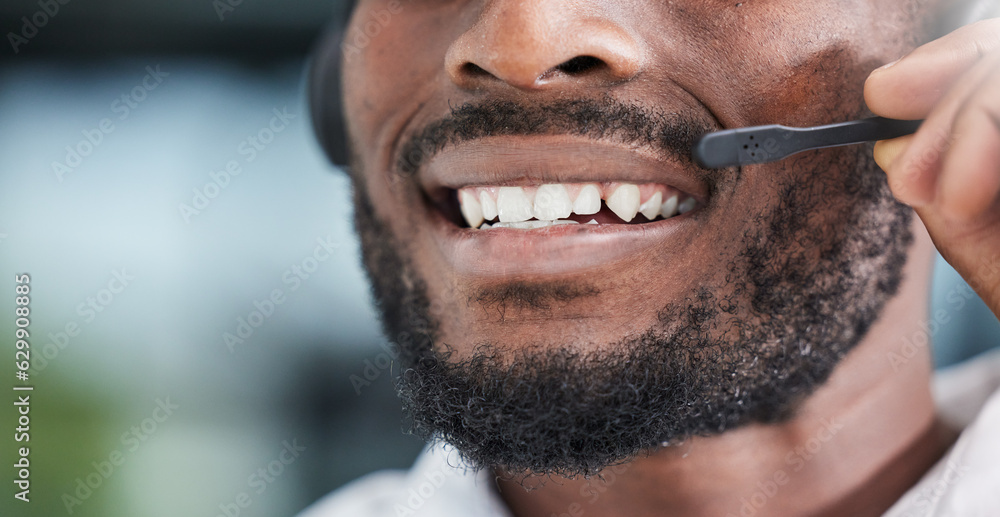 Mouth, man and communication for telemarketing in call center, customer service and advisory contact