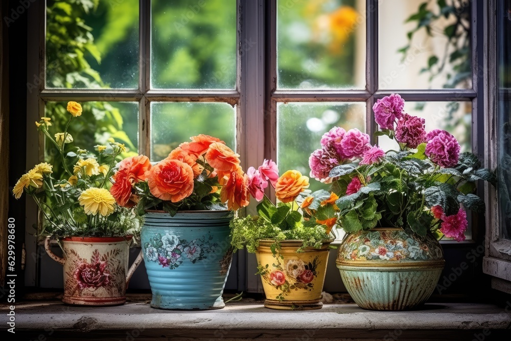 Beautiful pots with flowers.