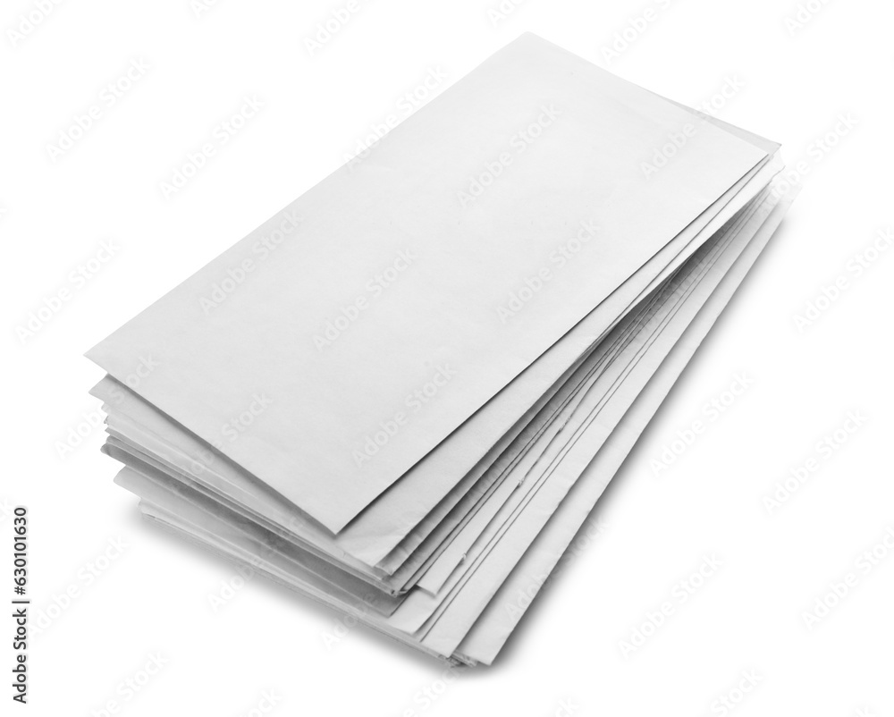 Stack of letters on white background