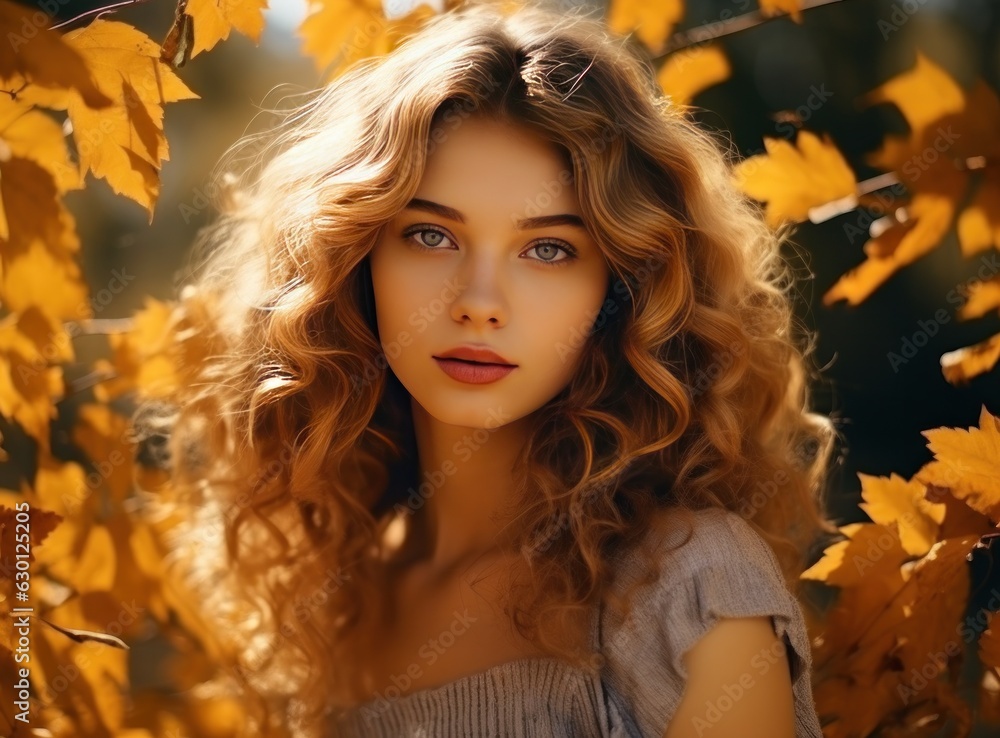 Beautiful girl with autumn leaves