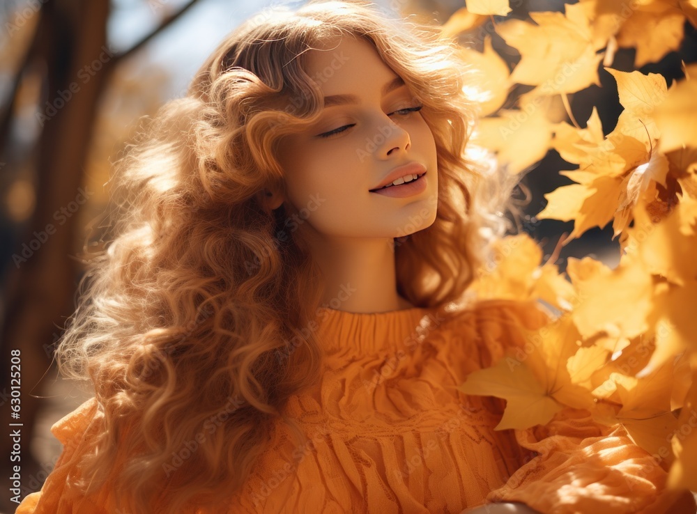 Beautiful girl with autumn leaves