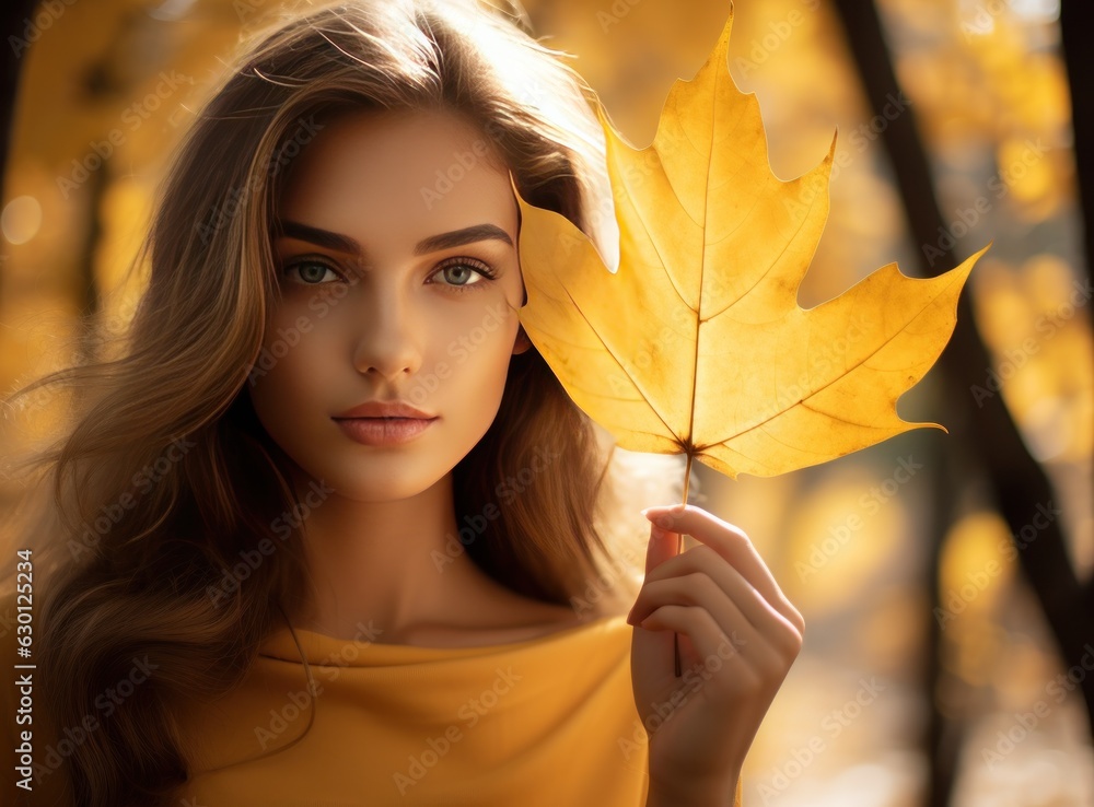 Beautiful girl with autumn leaves