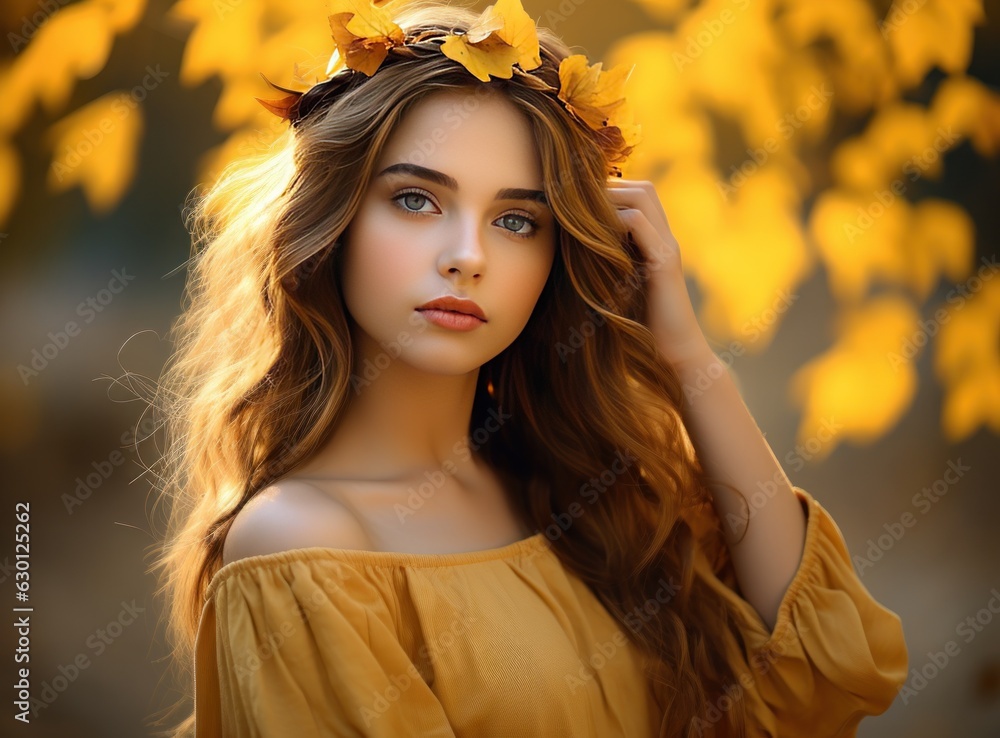 Beautiful girl with autumn leaves