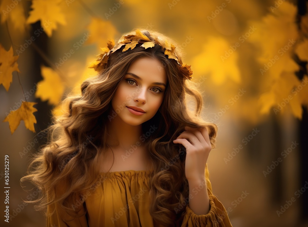 Beautiful girl with autumn leaves