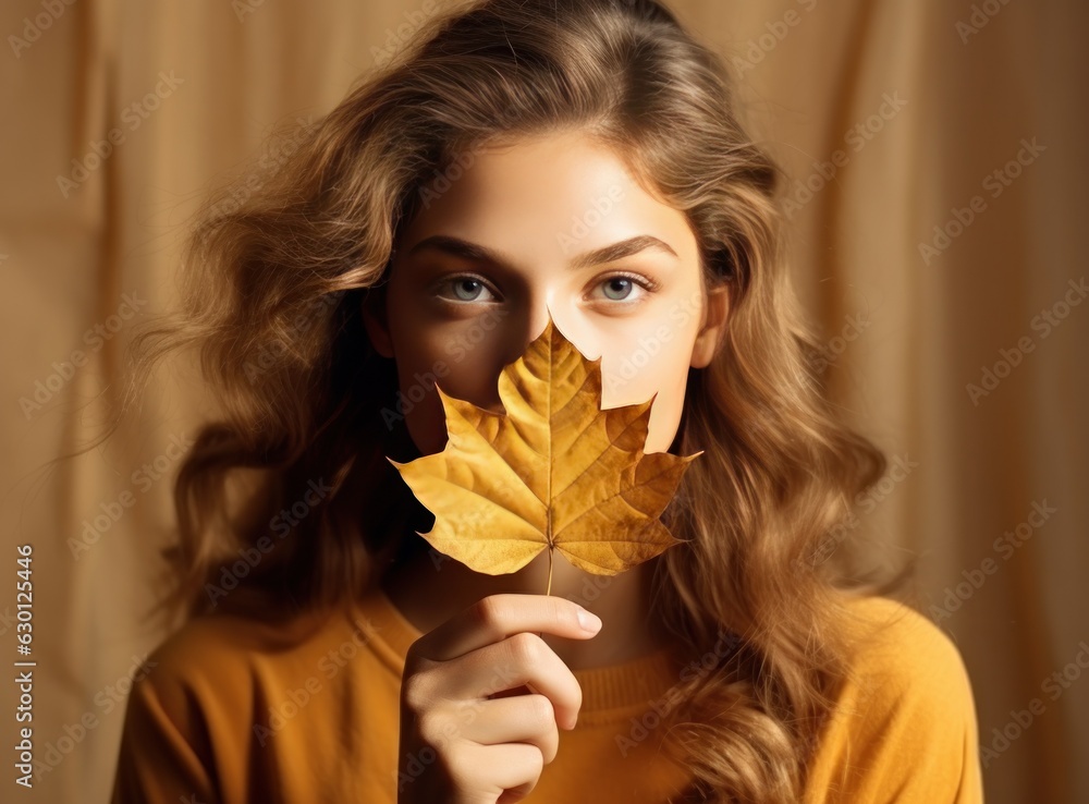 Beautiful girl with autumn leaves