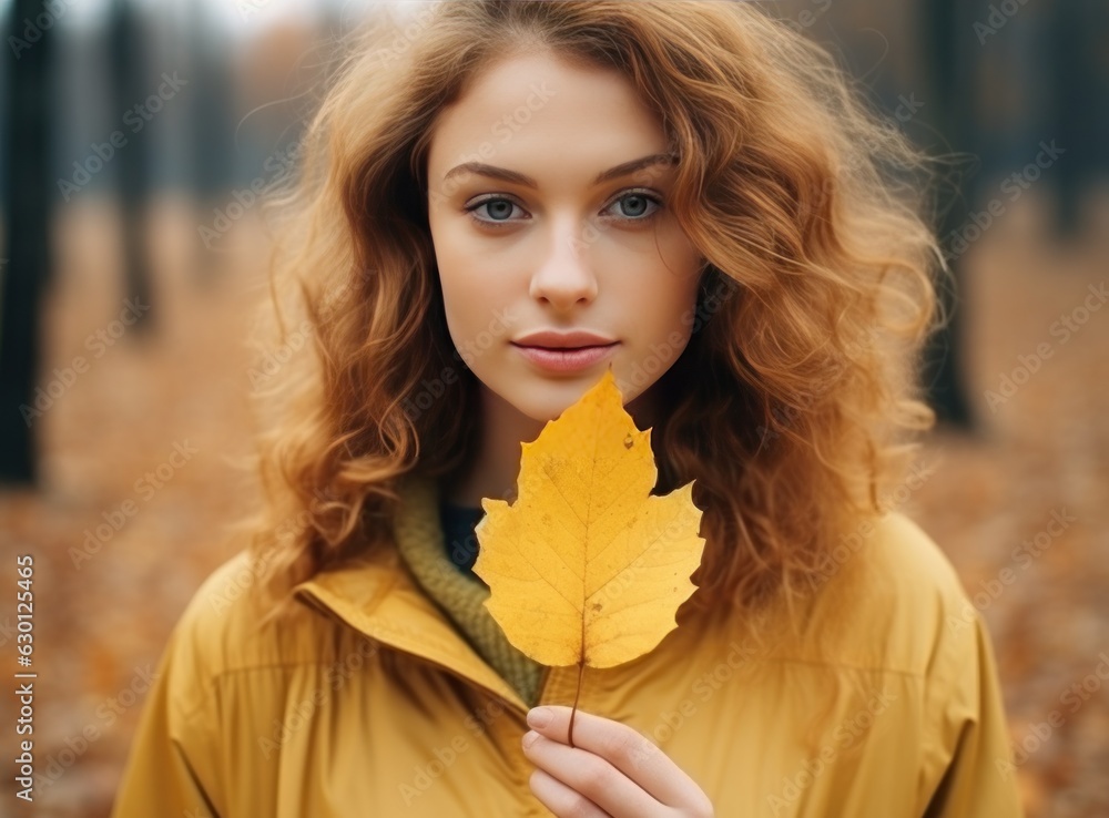 Beautiful girl with autumn leaves