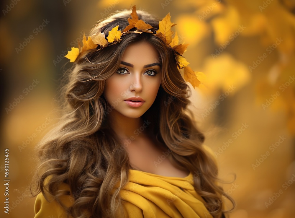 Beautiful girl with autumn leaves