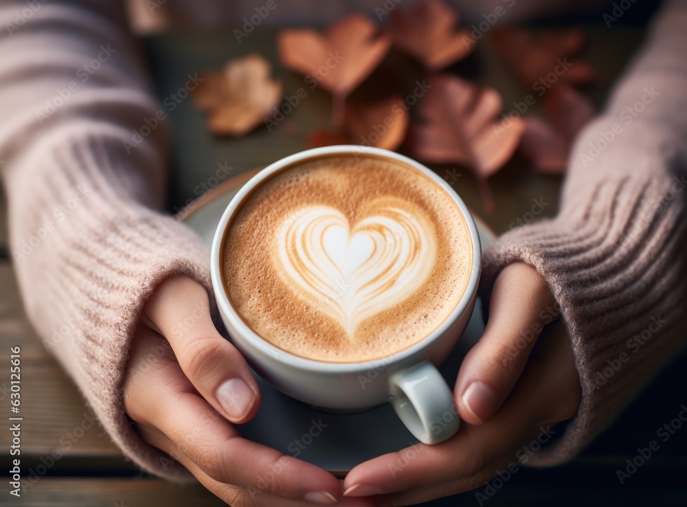 Autumn background with cup of coffee