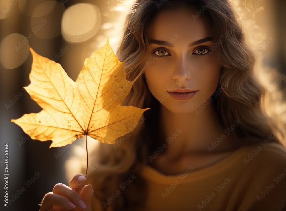 Beautiful girl with autumn leaves