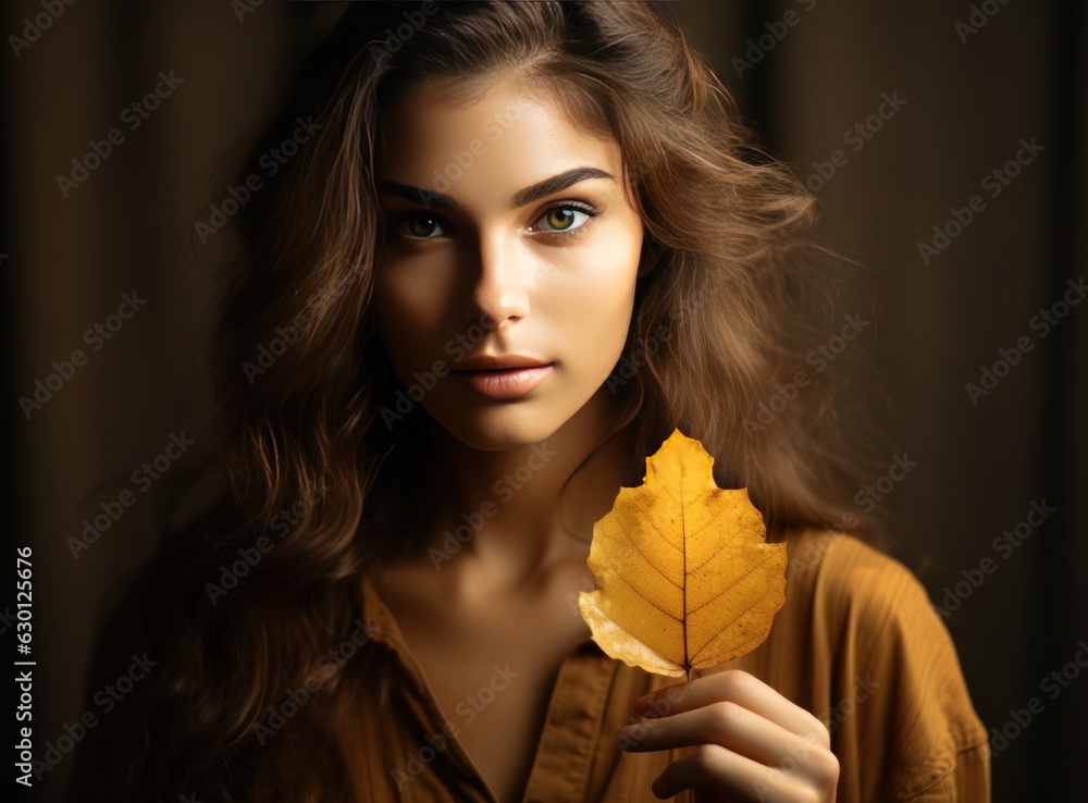 Beautiful girl with autumn leaves