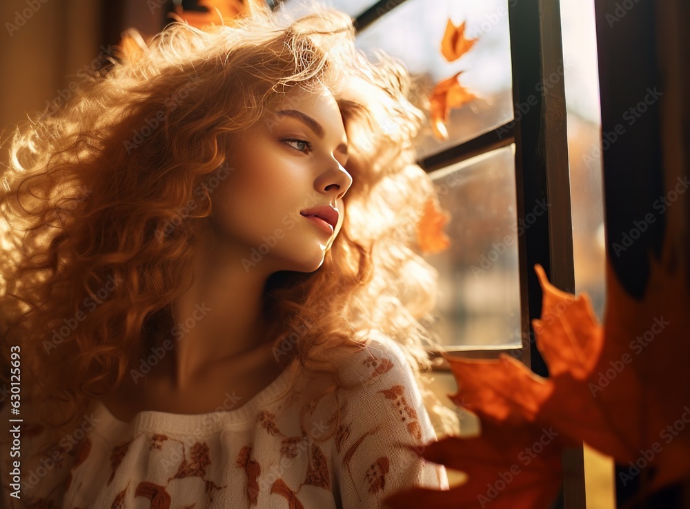 Beautiful girl with autumn leaves