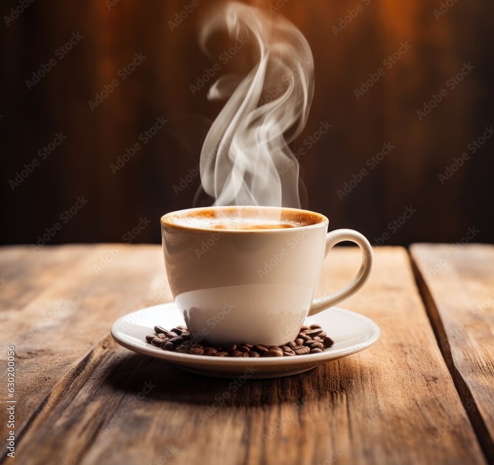 Cup of coffee on wooden table