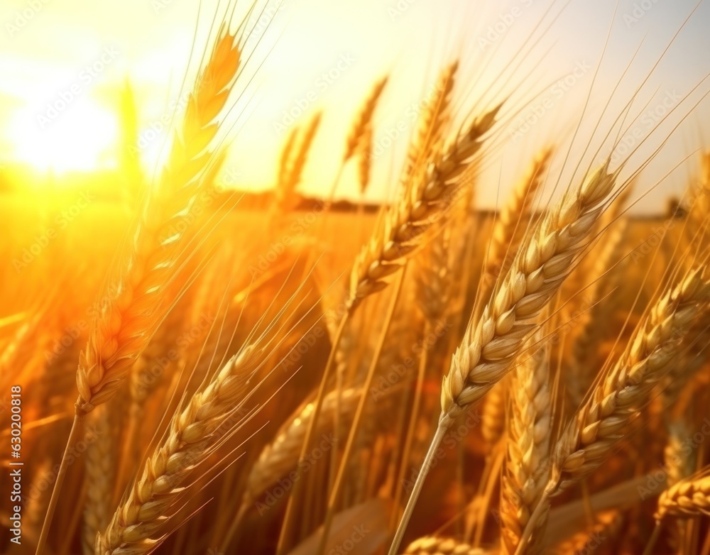 Ripe wheat in a field at sunset