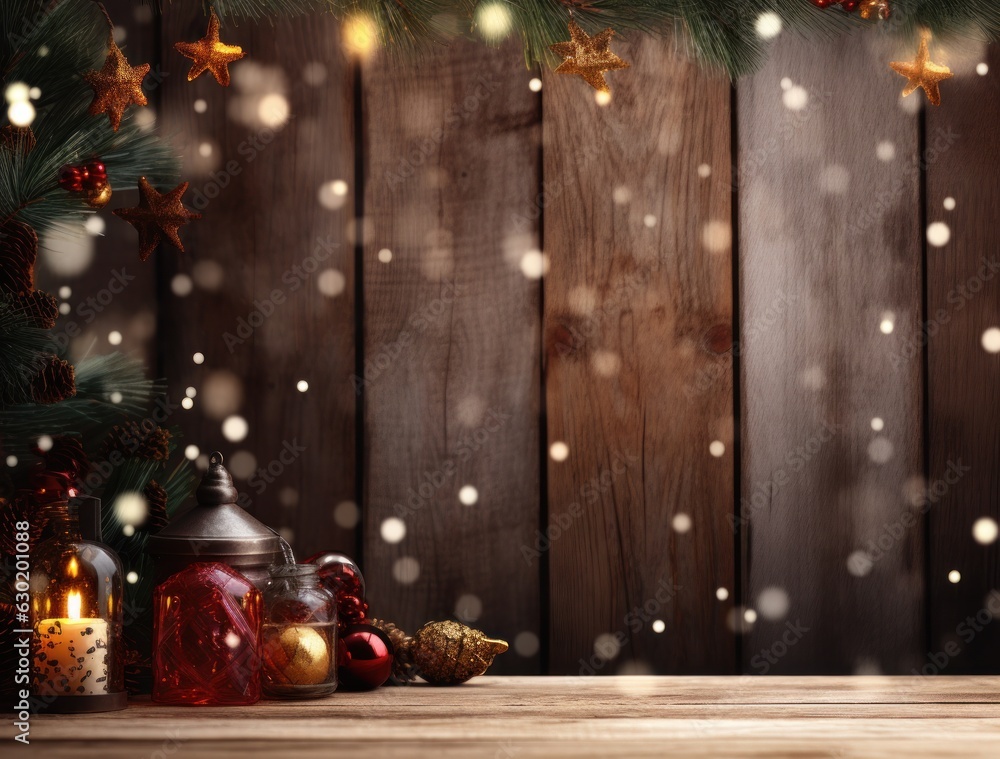 Wooden Christmas background with lights