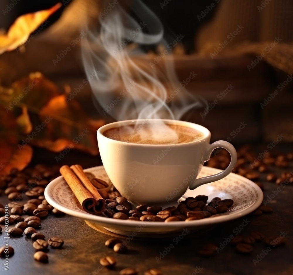 Cup of coffee on wooden table