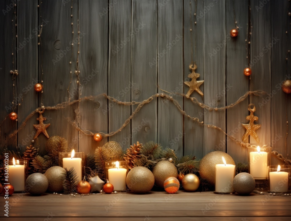 Wooden Christmas background with lights