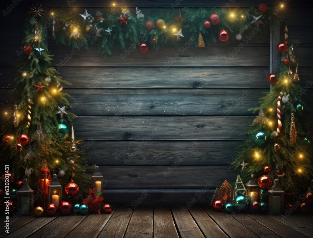 Wooden Christmas background with lights