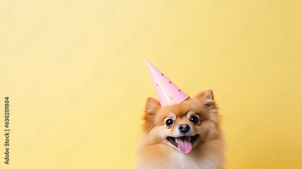 Cute dog in birthday cap