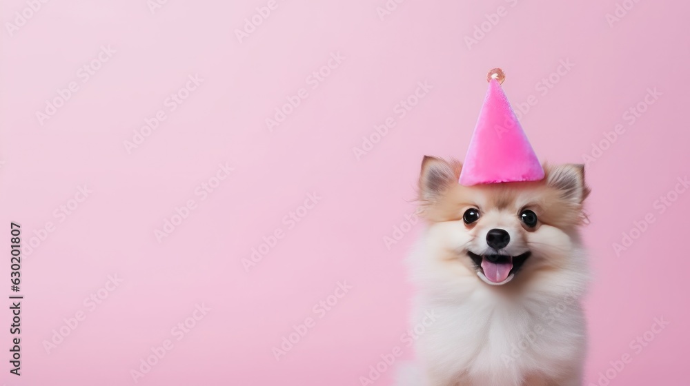 Cute dog in birthday cap