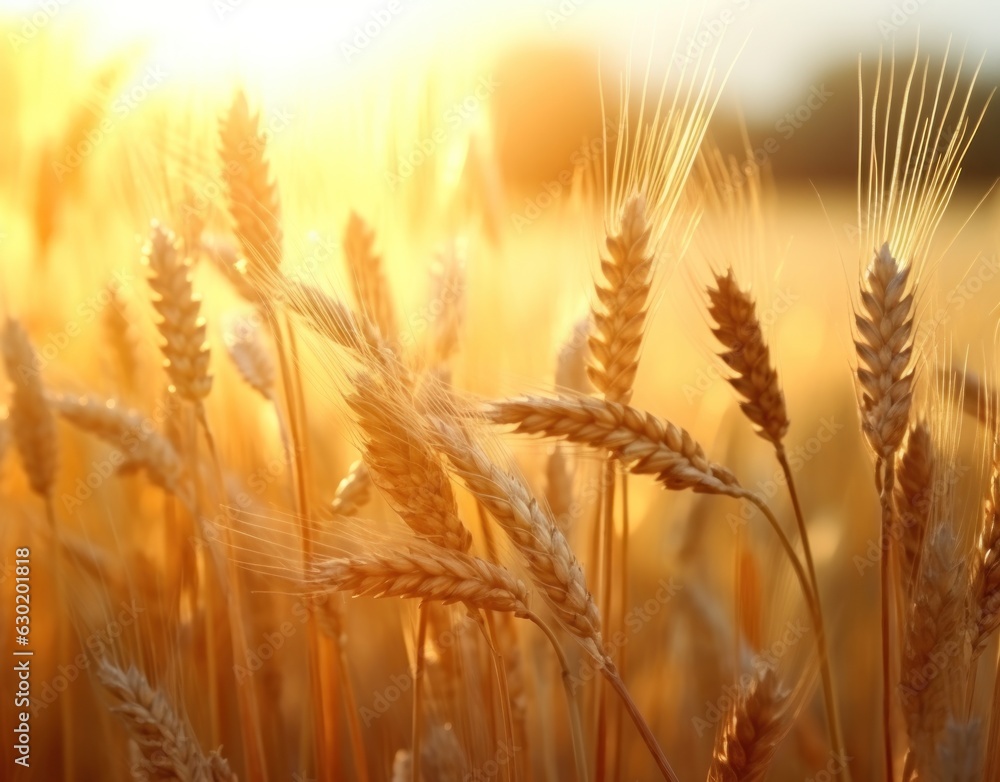 Ripe wheat in a field at sunset