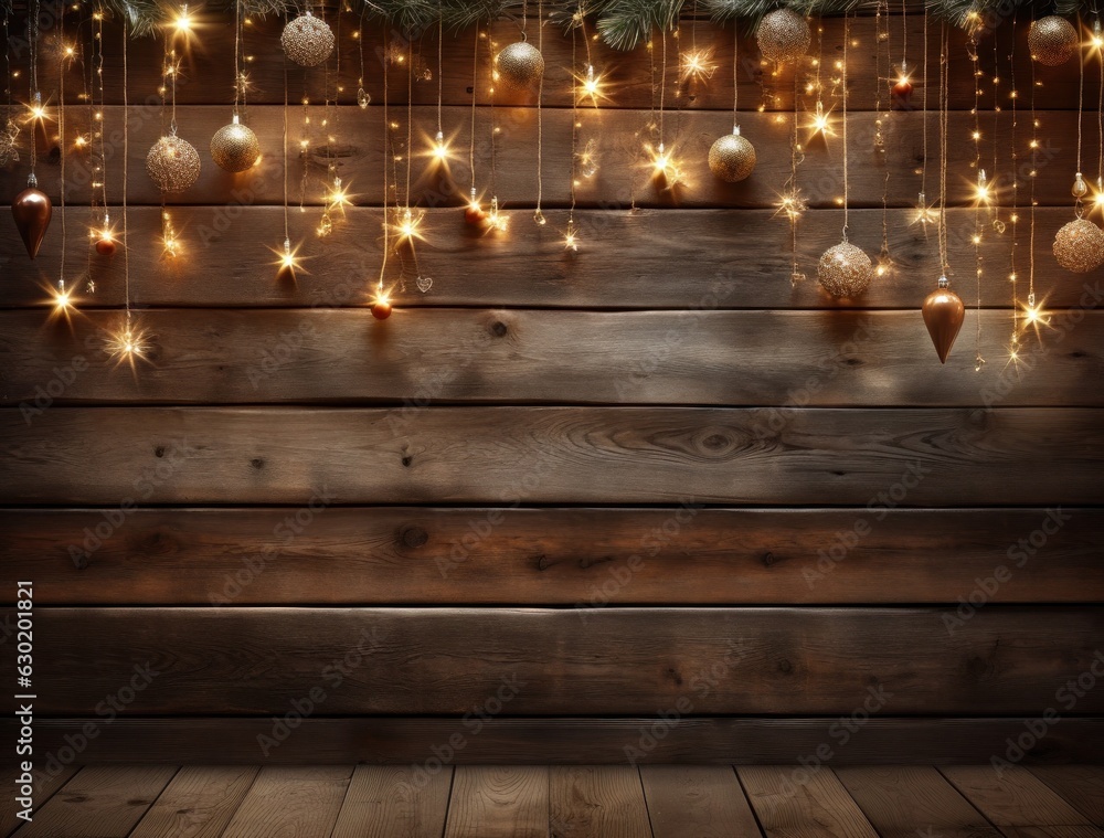 Wooden Christmas background with lights