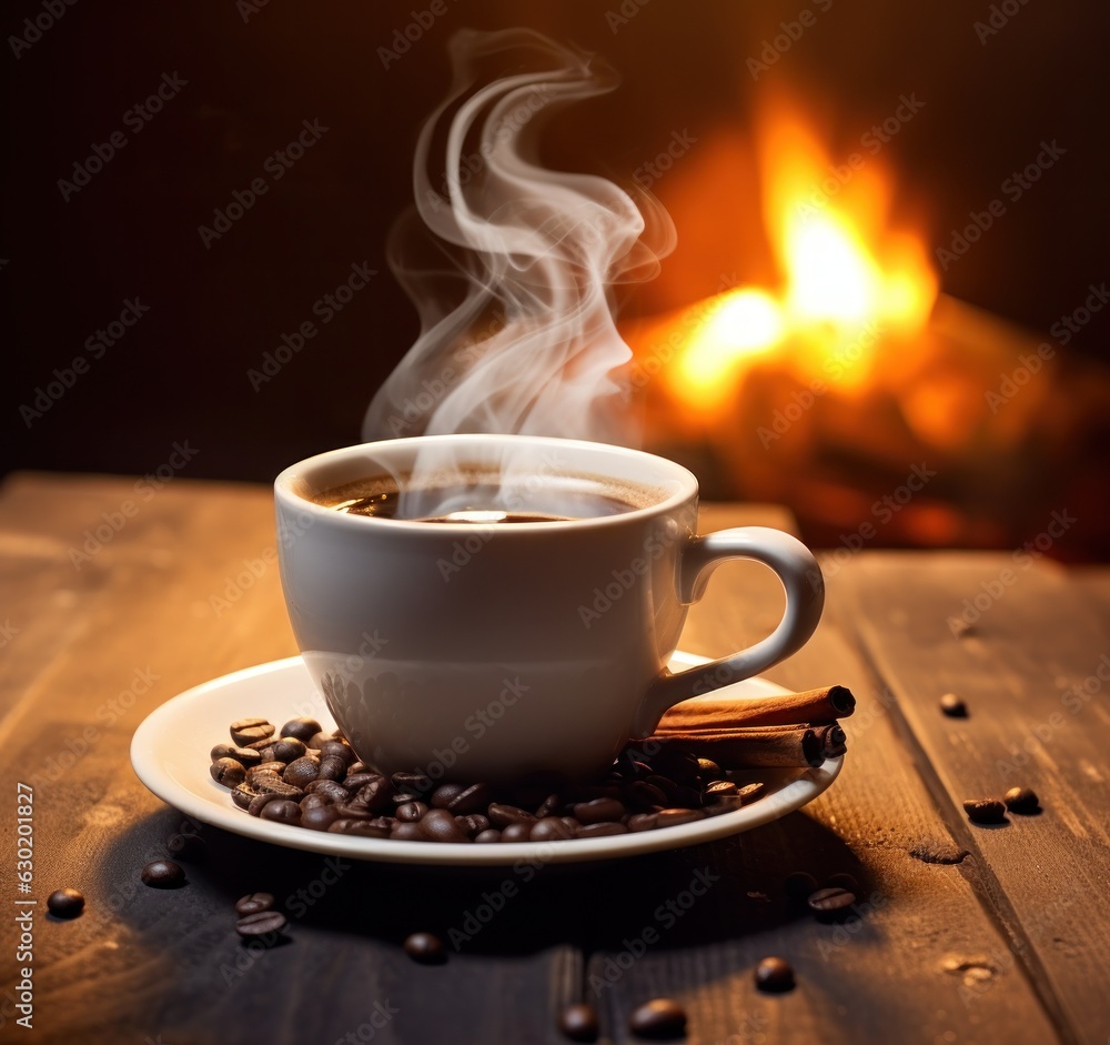 Cup of coffee on wooden table