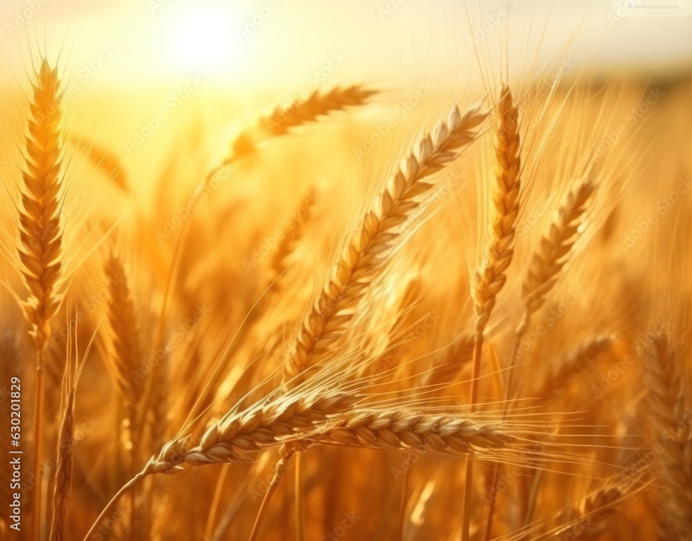 Ripe wheat in a field at sunset