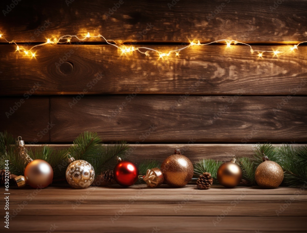 Wooden Christmas background with lights