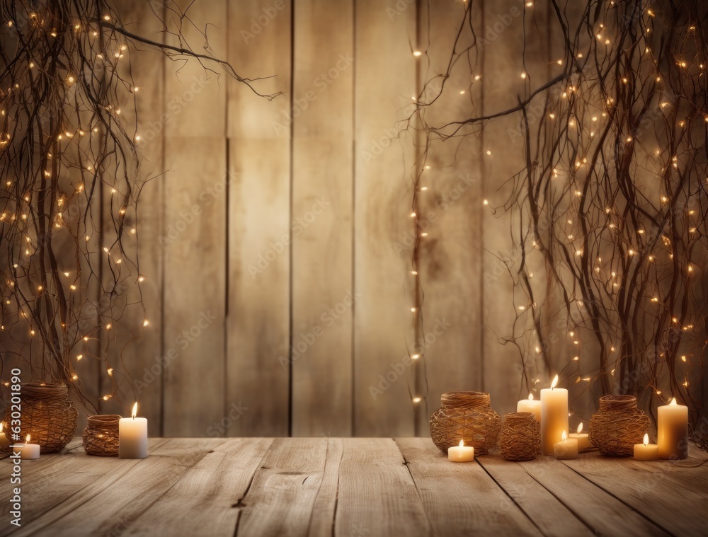 Wooden Christmas background with lights