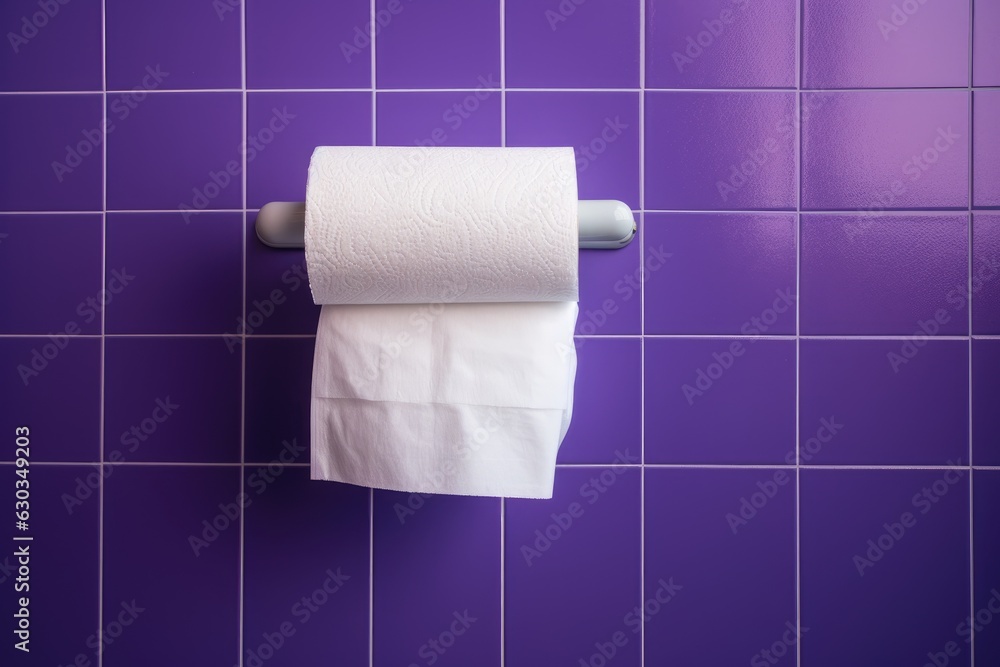 A white roll of soft toilet paper neatly hanging on a modern chrome holder.