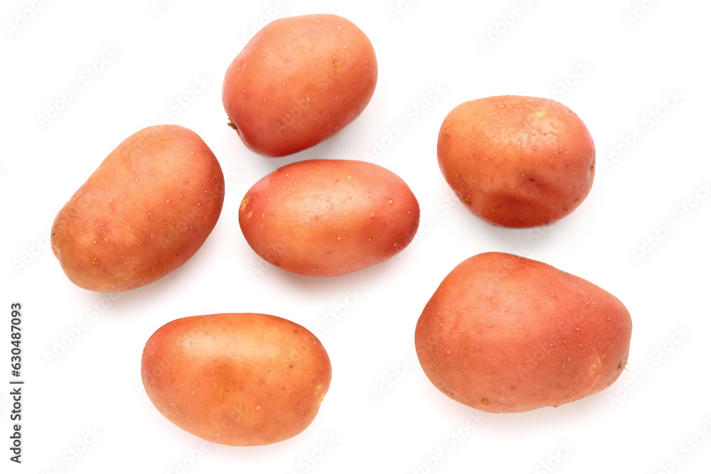 Fresh raw potatoes on white background