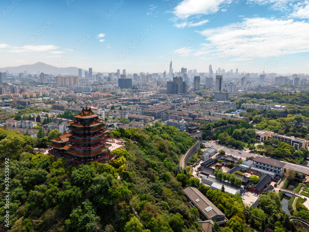 Aerial photography of the skyline of urban architecture in Nanjing