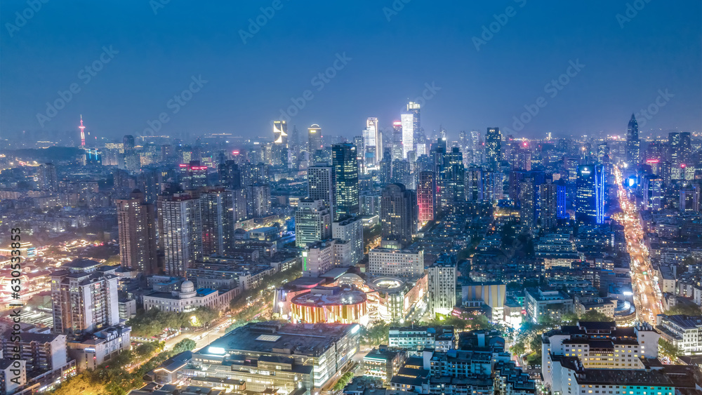 A large aerial photo of the night scene of Nanjing city..