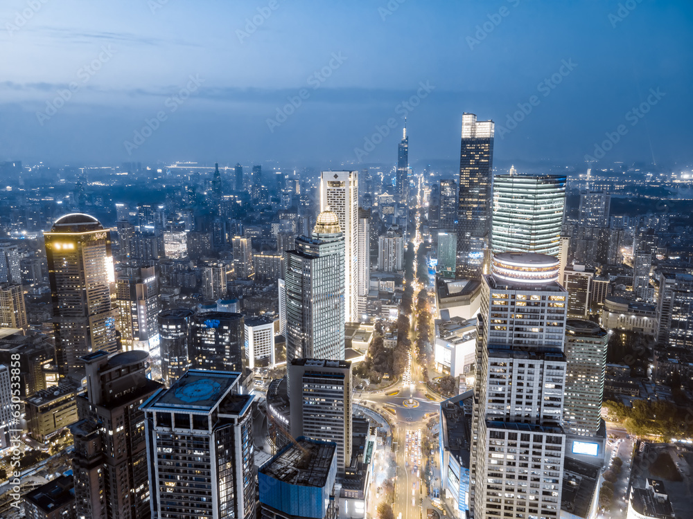 A large aerial photo of the night scene of Nanjing city..