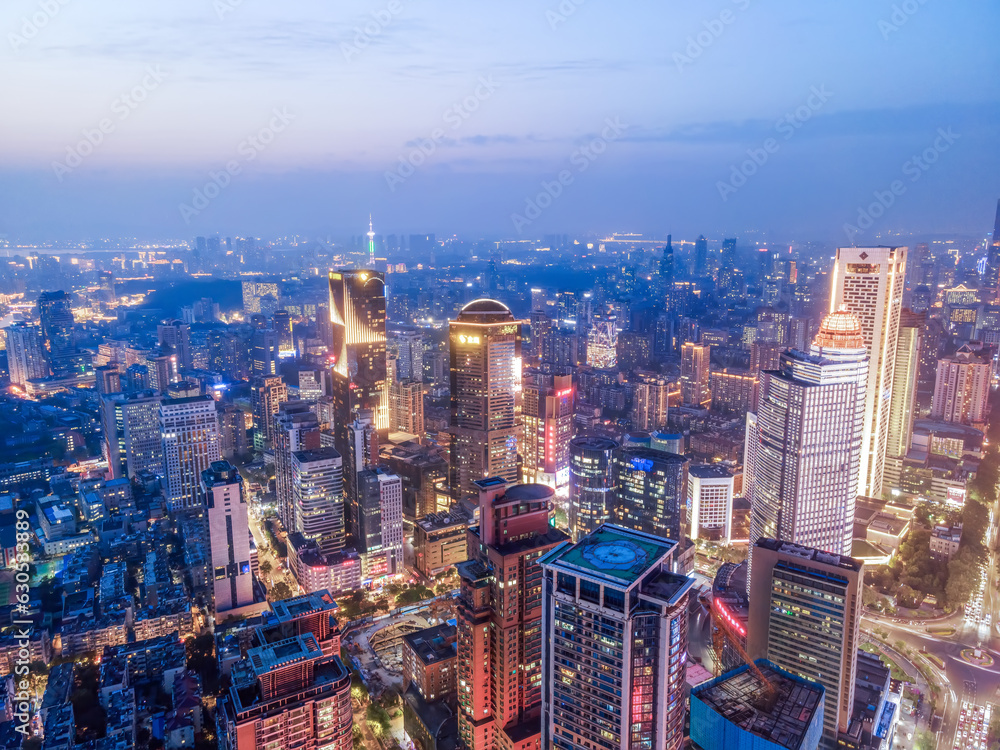 A large aerial photo of the night scene of Nanjing city..