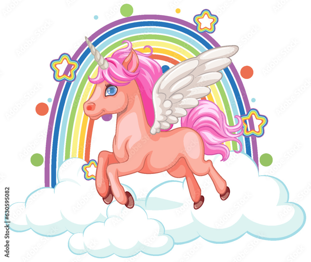 Cute Unicorn Flying with Wings