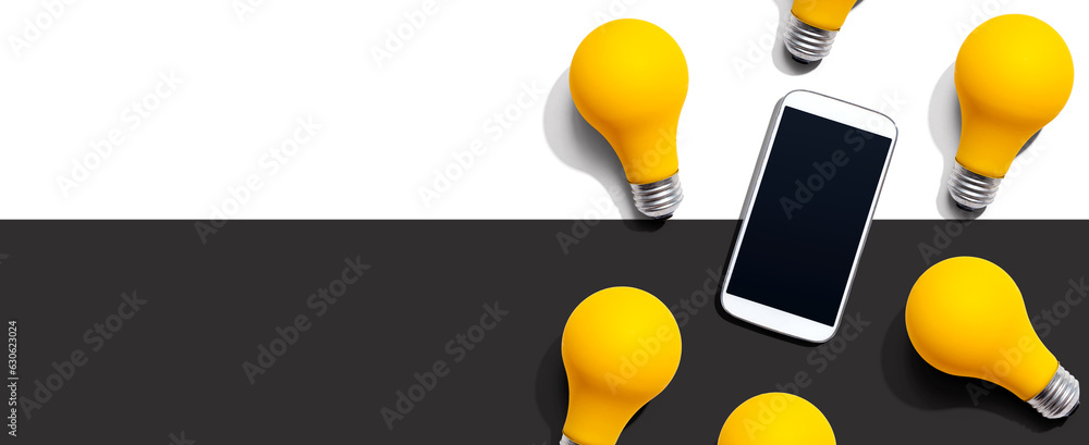 Smartphone with yellow light bulbs from above