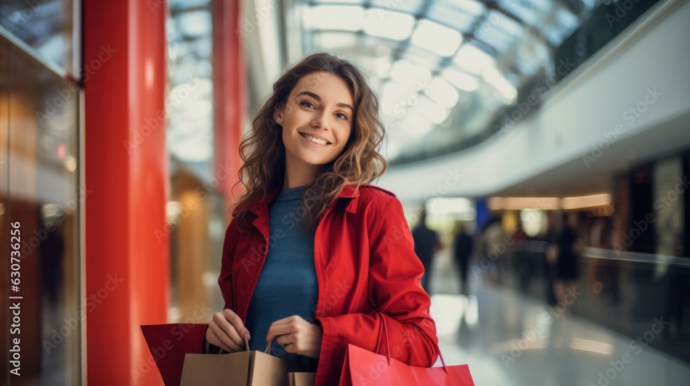 Happy woman with colorful shopping bags