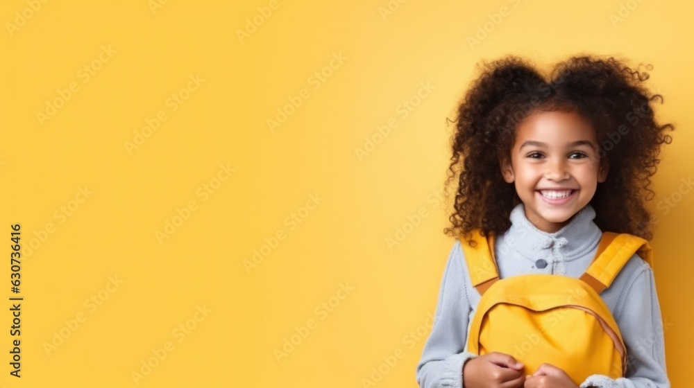 Happy school girl with backpack