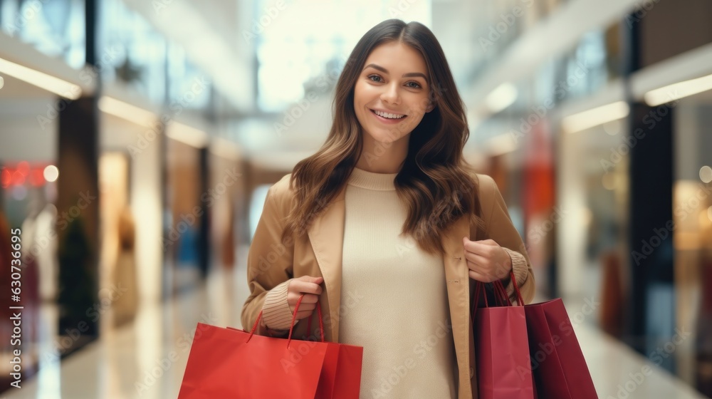 Happy woman with colorful shopping bags