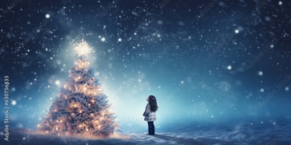 Little girl on winter background