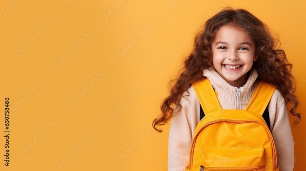 Happy school girl with backpack