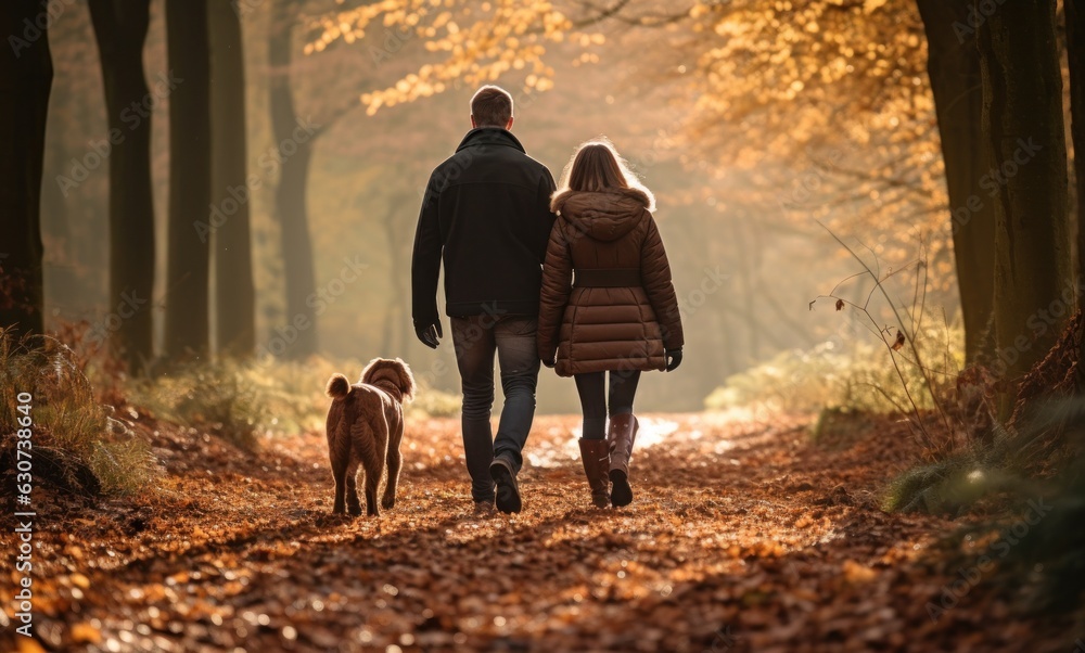 Happy family in part with dog