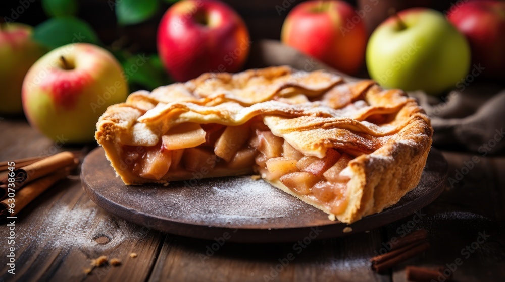 Apple pie in rustic background