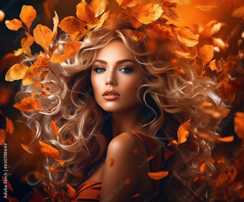 Beautiful girl with autumn leaves