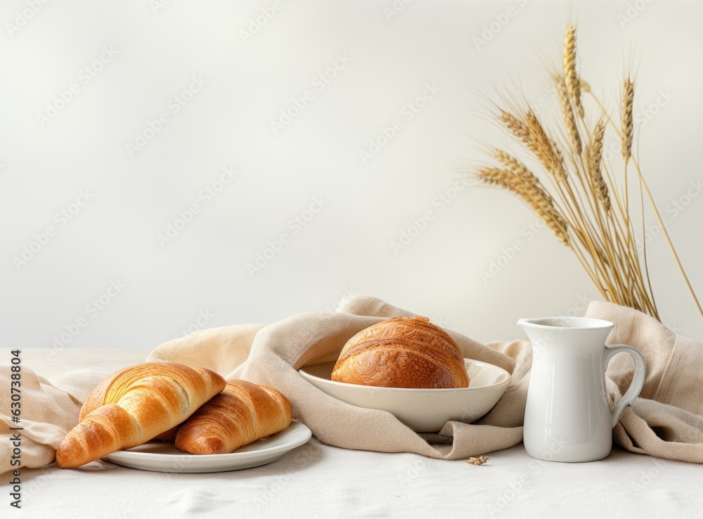 Breakfast with coffee and croissant